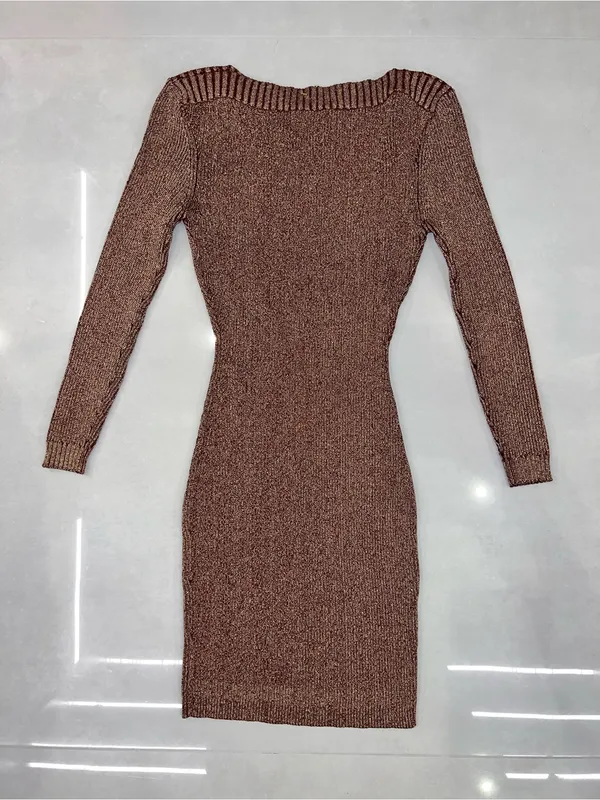 Retrofête AVENUE RIB KNIT DRESS in Metallic Cognac - Image 7