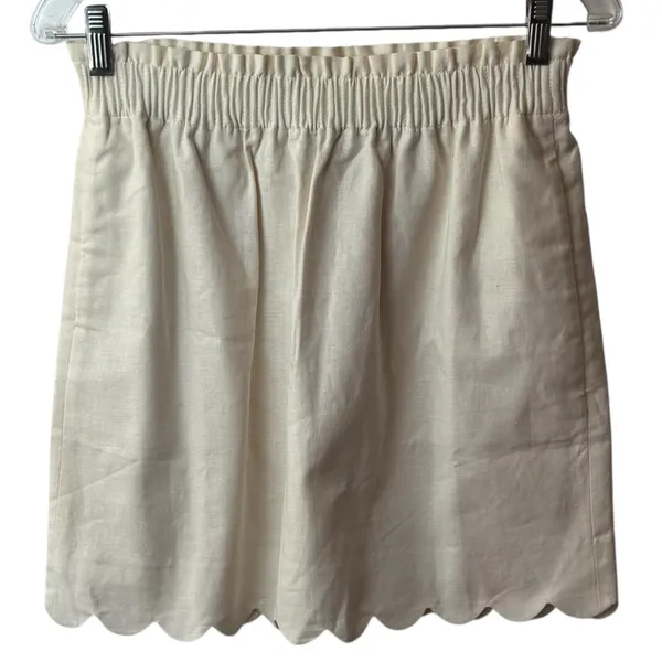 NEW J.‎ Crew Linen Blend Ivory Lined Scallop Hem Skirt Coastal Minimalist 4 - Image 2