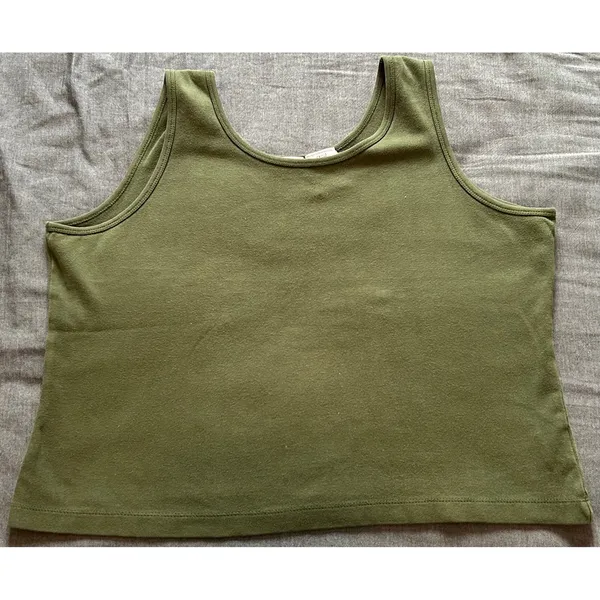 Liz Baker Petite Womens Large Tank Top Olive Green Scoop Neck Cotton Lycra - Image 7