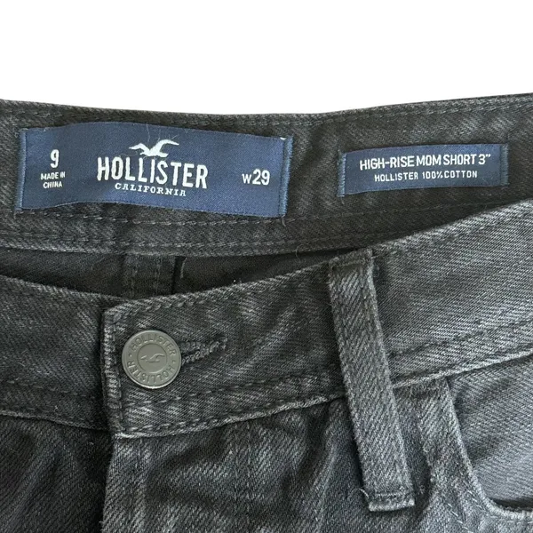 Hollister High-Rise Mom Short Distressed Denim Black Grunge Frayed Size 9 W29 - Image 3