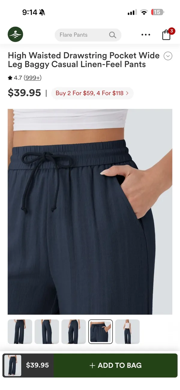 Halara High-Waisted Drawstring Pocket Wide Leg Baggy Casual Linen-Feel Pants - Image 6