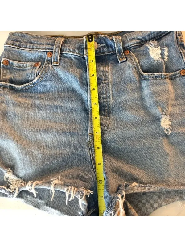 Levis Womens Ribcage Jean Shorts Blue Distressed Medium Wash Stretch Pockets 26 - Image 4