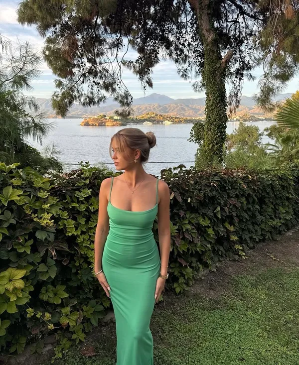 Zara Elegant Green dress Women's maxi fitted open back - Image 2