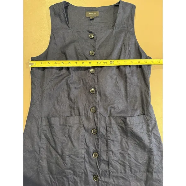 Women’s Banana Republic Linen Blend Button Dress Square Neck Large Navy Blue - Image 6