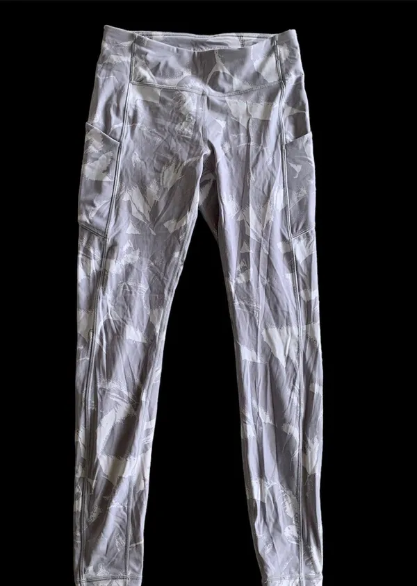 White/Grey Mid Rise-High Waisted Leggings w/ Pockets - Image 4