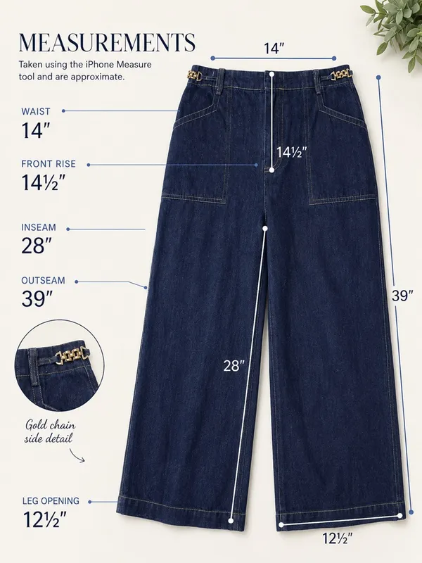 Free Market Wide Leg Jeans Womens M Dark Wash High Rise Gold Chain Denim - Image 14