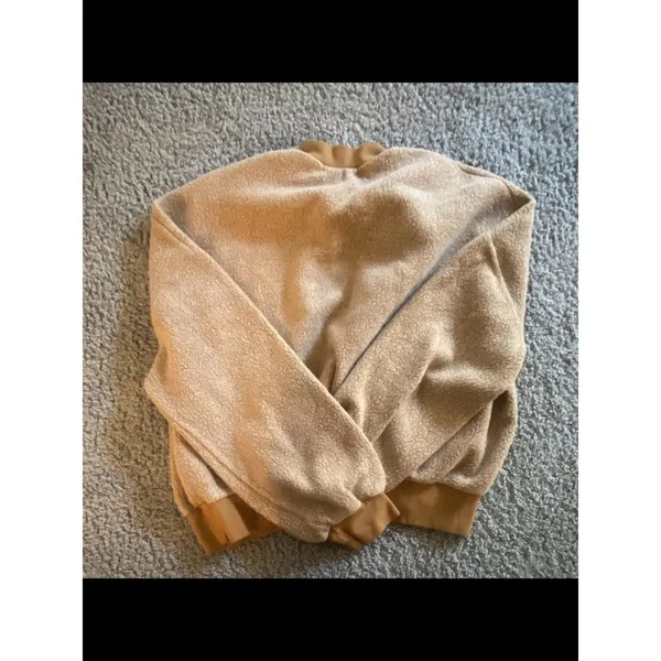 Project Social T Camel Sherpa Mock Neck Sweater Cropped Sweatshirt - Image 4
