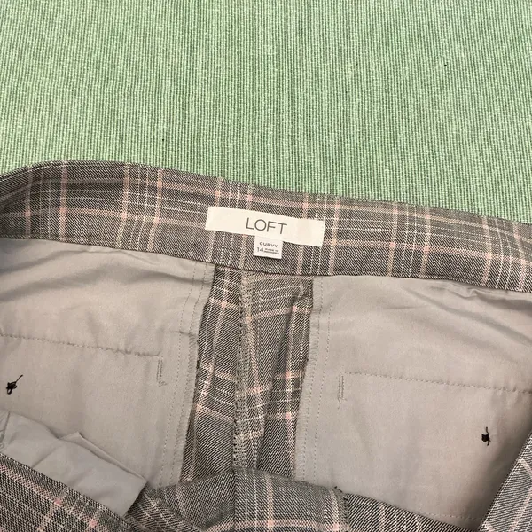 LOFT Curvy Plaid Wide Leg Pants Gray Pink Size 14 - Image 2