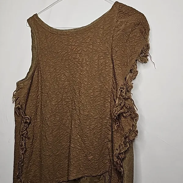 Free People army green fringe boho jungle sleeveless raw hem top blouse sz XS - Image 5