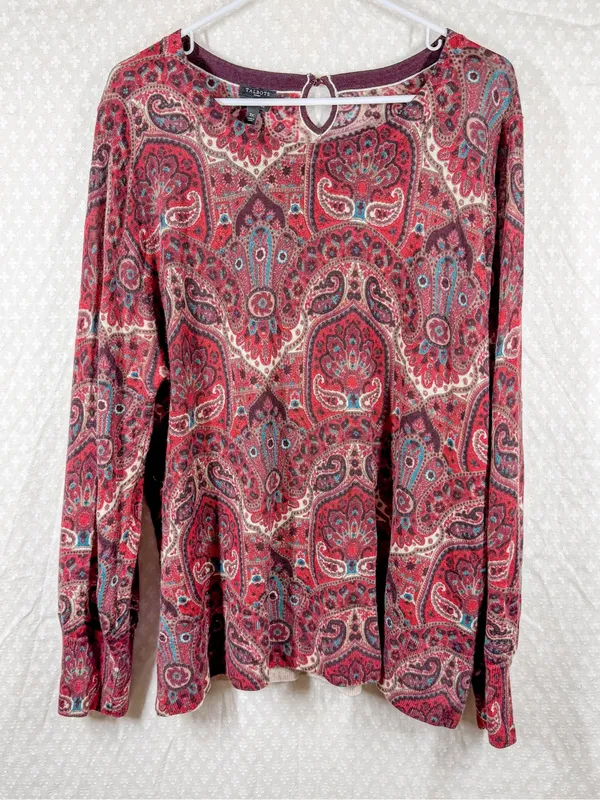 Talbots‎ Red Paisley Pure Merino Wool Top - Image 2