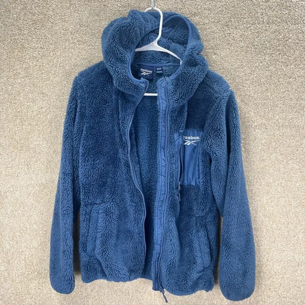 Blue‎ sherpa hoodie faux fur front pockets comfy small sherpa hoodie zip jacket - Image 2
