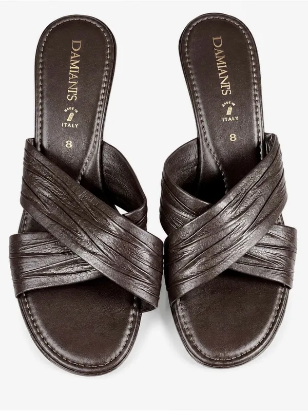 Damiani’s Italy Brown Leather Ruched Slide Heels Sandals Size 8 - Image 5