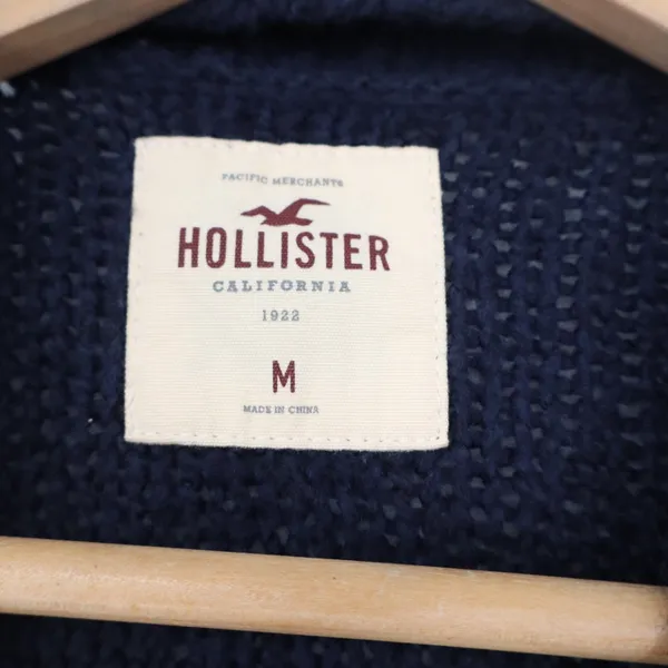 Hollister Womens Navy Blue Textured Chunky Knit Open Front Cardigan Sweater M - Image 3