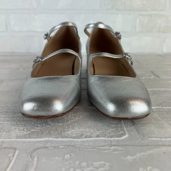 Madewell The Nettie Heeled Mary‎ Jane Womens 8.5 Bright Silver Metallic Leather - Image 8