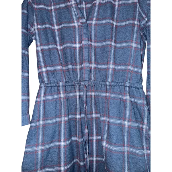 Prana Loop to Pines Organic Cotton Flannel Dress Blue Womens‎ Sz S Relaxed Plaid - Image 4