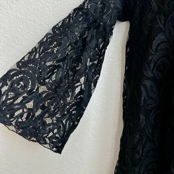 Bell Sleeve Black Lace Mini Dress - Image 2