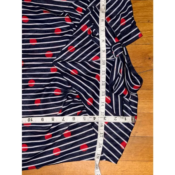 Vintage Navy Striped Polka Dot Dress Bow Neck Midi Dress Retro Sleeveless Red ML - Image 4