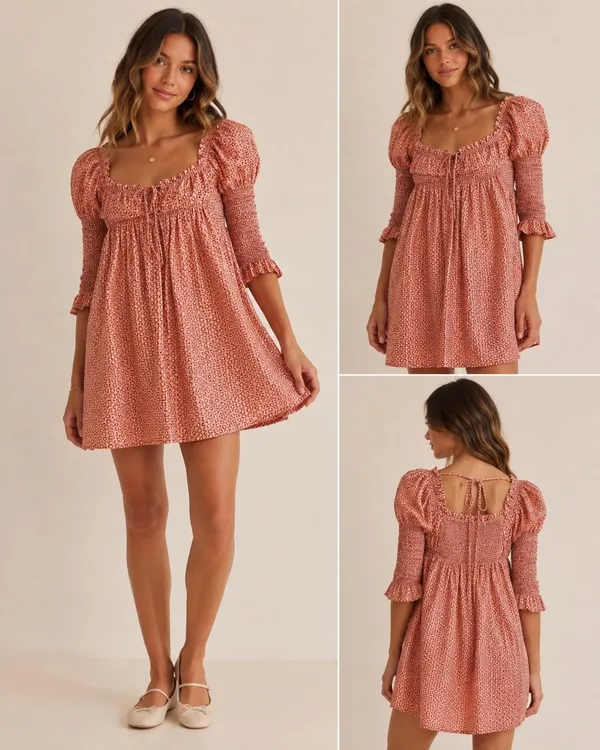 Free People $128 Star Dip Smocked Cotton Mini Dress Retro Boho Oversized XS - Image 2