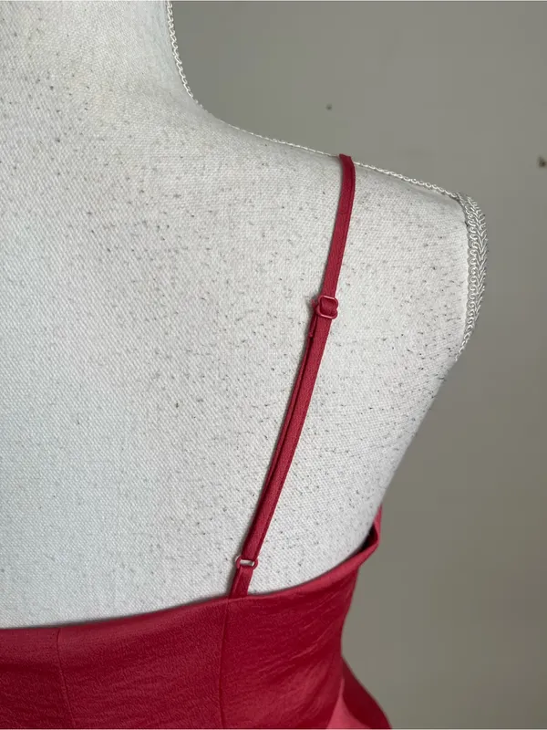 EXPRESS Rose Red Satin Faux Wrap Mini Flare Dress Sz XS - Image 5