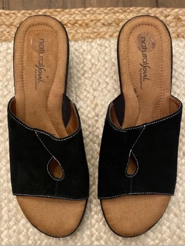 Naturalizer Women’s Natural Soul Black Hoover Suede Keyhole Slide Wedge Sandals Size 10 - Image 3