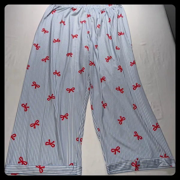 Unbranded Pajama Set Women 4X Blue Red Striped Bow Print Sleepwear Loungewear - Image 4