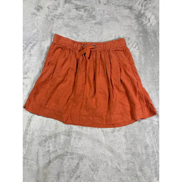 J.Crew Linen Mini Skirt Burnt Orange Elastic Waist Small 4 Lightweight - Image 3