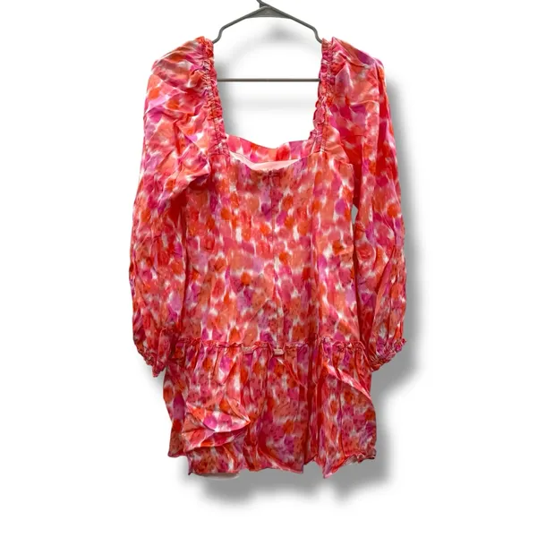 Amanda Uprichard‎ Mini Dress Women’s Size Small Pink Orange Long Sleeve Ruffle - Image 2