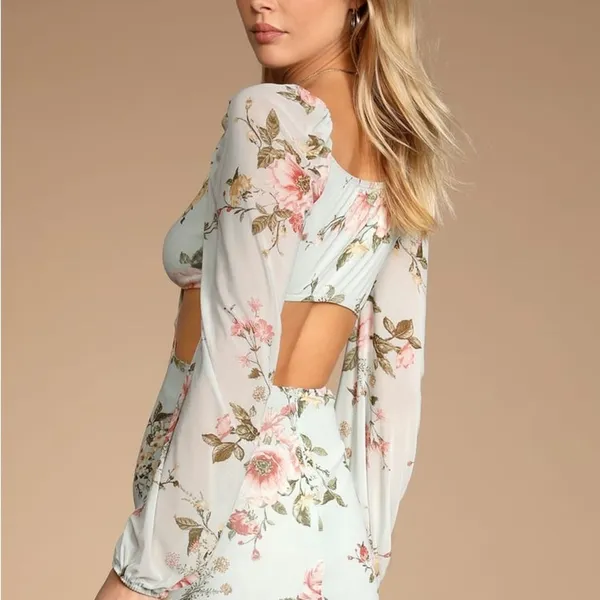 Lulu’s Ode to Spring Mint Floral Print Tie-Front Bodycon Mini Dress Size XL​‎ - Image 2