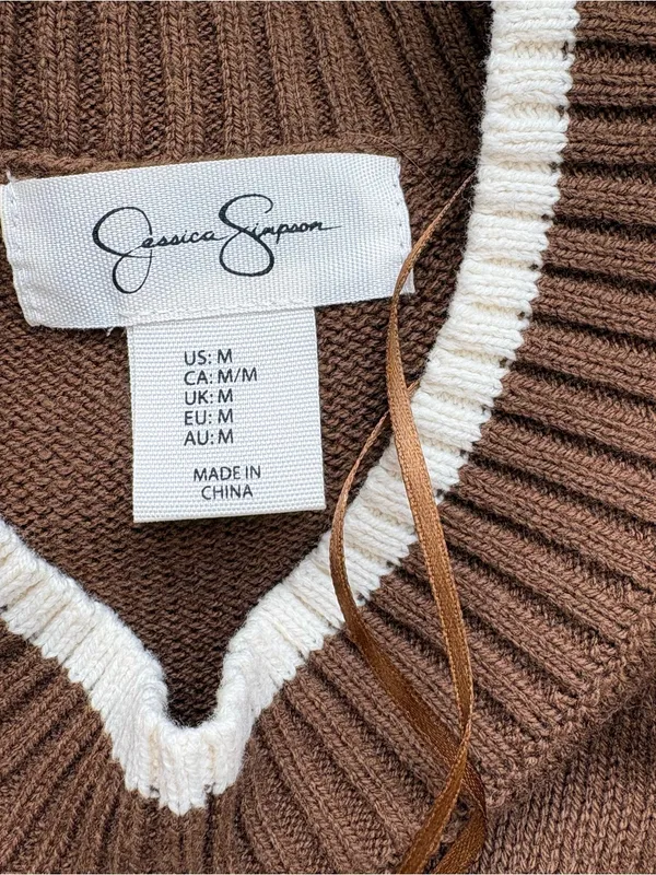 Jessica Simpson Sunday Funday Brown Crewneck Sweater with Football Motif Medium - Image 4
