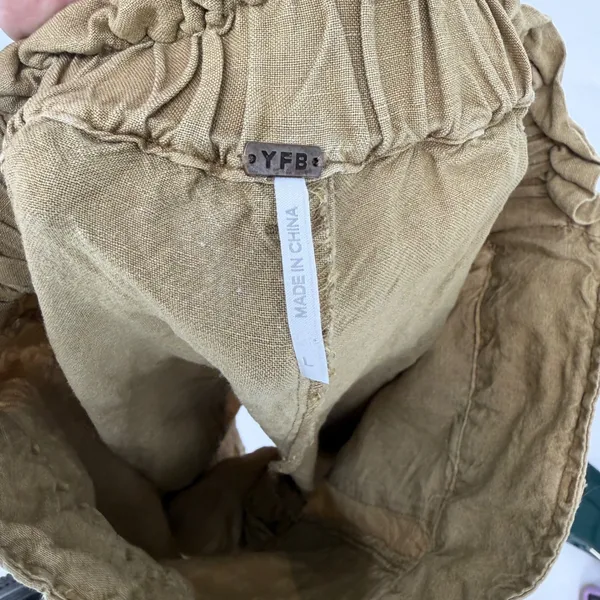 YFB Young Fabulous & Broke Women Brown Linen Rayon Wide Leg Crop‎ Pants Large - Image 3
