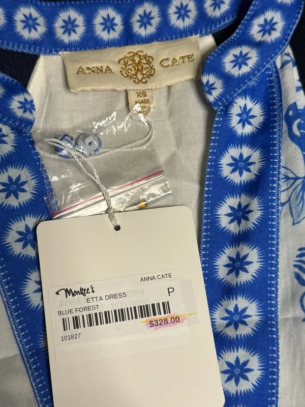 Anna Cate Blue White Halter Mini Dress Tassel Belt Extra Small NWT - Image 3
