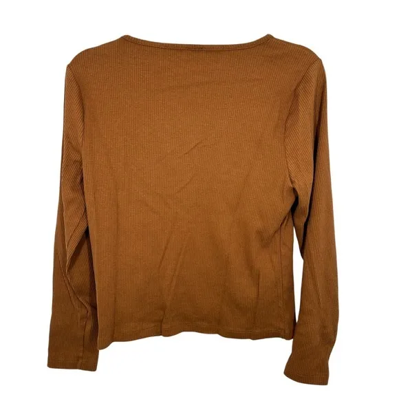 J. Crew Factory Long Sleeve Ribbed Henley Top Rust Brown Orange Size L Casual‎ - Image 5