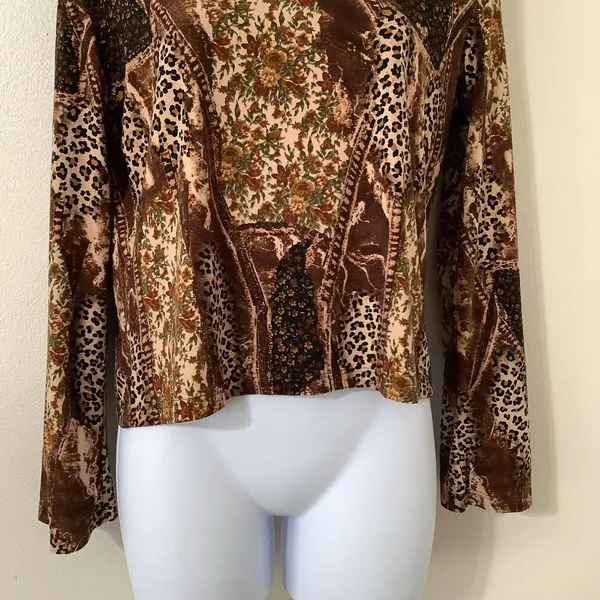 Vintage Y2K 2000s Animal Print Patchwork Artsy Festival‎ Fairy Boho Blouse M - Image 3