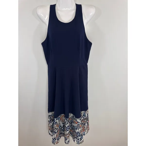 Hutch Navy Blue Butterfly Wing Print Hem Racerback Fit & Flare Dress 6 Whimsical - Image 2