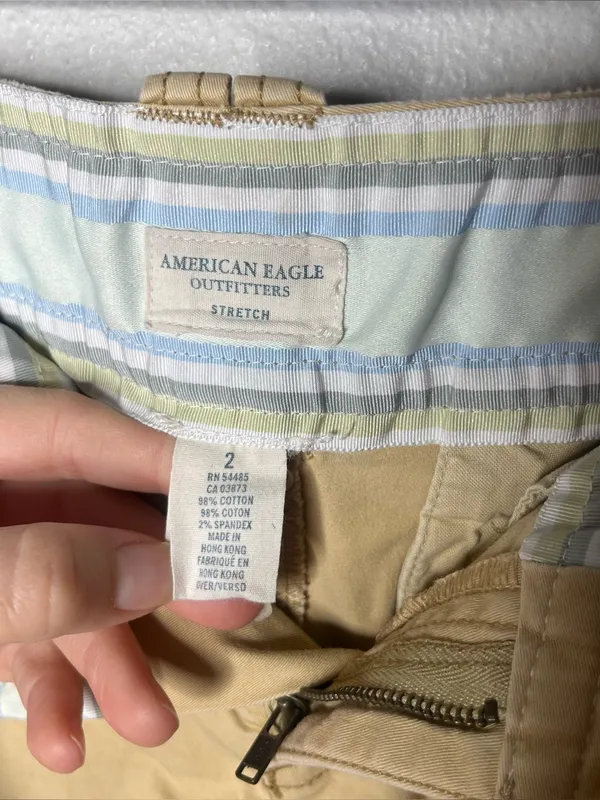 Y2K Vintage American Eagle Khaki Low Rise Mini Shorts Stretch Cotton Chino - Image 7