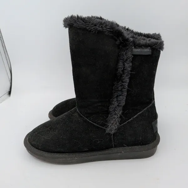 Minnetonka Milltown Black Suede Faux‎ Fur Lined Mid Calf Winter Boots Womens 6 - Image 2