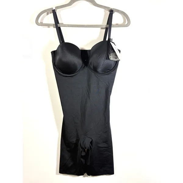 Spanx Suit Your Fancy Strapless Cupped Mid-Thigh Bodysuit Very Black 10156R M - Image 2