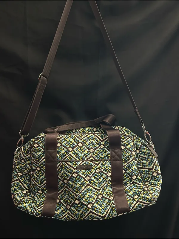 Vera Bradley Rainforest Geometric Multicolor Duffel Bag with Brown Straps - Image 2