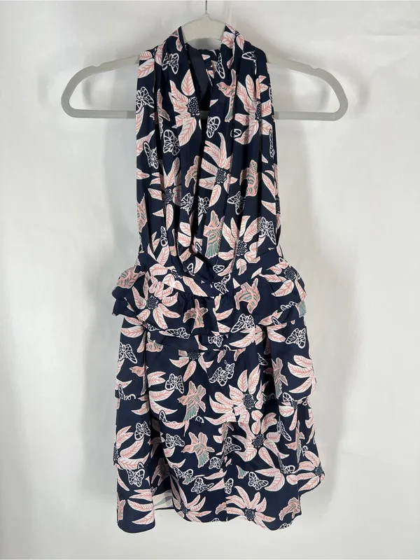 Outerknown Bailey Dress Size 2 Navy Floral Halter Ruffle Mini Dress NWT - Image 2