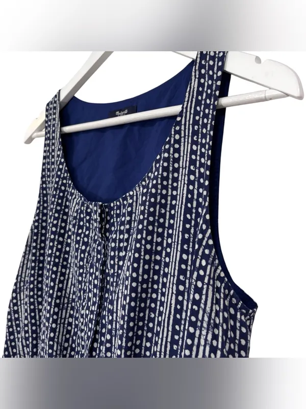 Madewell Blue White Batik Print Silk Paperbag Ruffle Waist Dress Size 8 Womens - Image 5