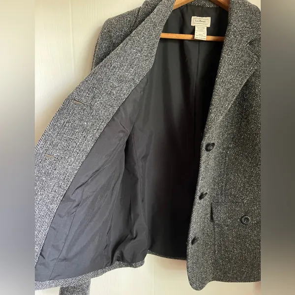 LL Bean Grey Herringbone Tweed Wool Silk Blazer Riding Jacket Heritage Classic - Image 11
