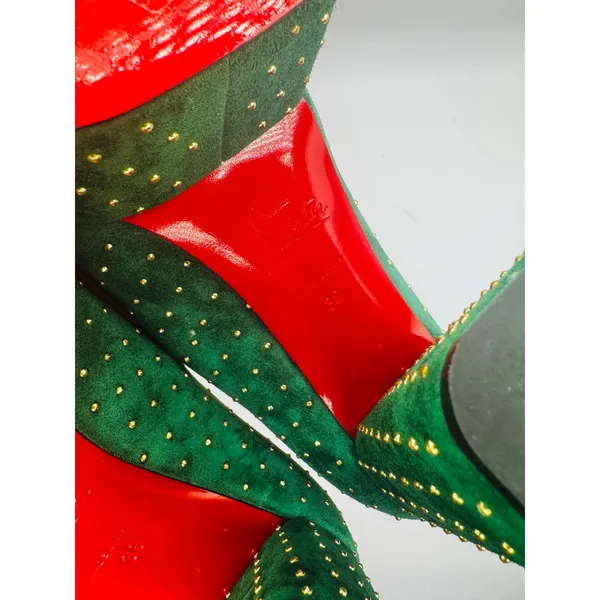 Christian Louboutin Foolish 130 Velvet Studded Platform Pumps Green EU 38 - Image 8