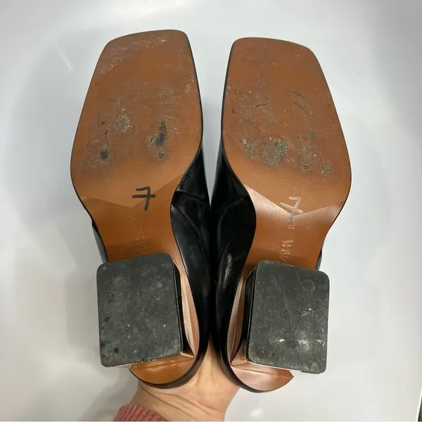 Zara square toe‎ block heel mules black leather size 36 - Image 9