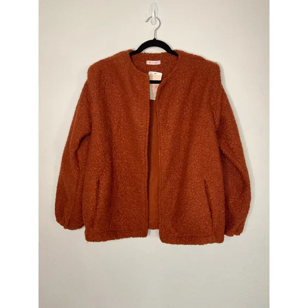 Kirundo Women's Brown Fuzzy‎ Teddy Bear Open Front Cardigan Jacket - Image 2