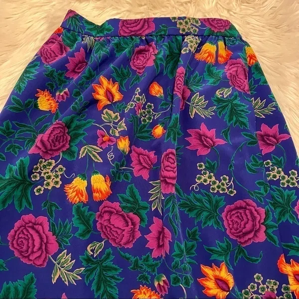 Vintage Country Suburbans Women's Size 2 Pull On Skirt Elastic Waist Blue Floral - Image 4