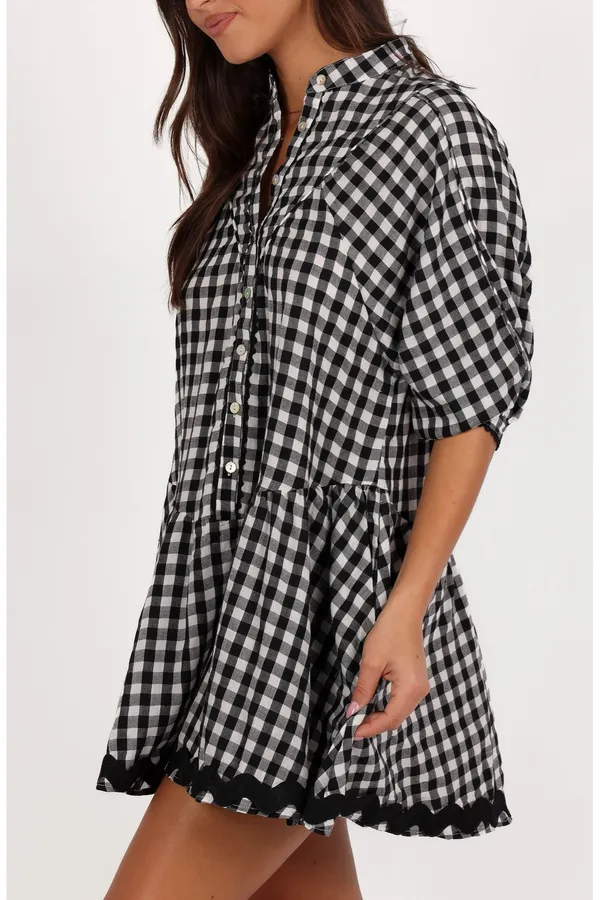 Petal & Pup Black and White Gingham Mini Dress - Image 3