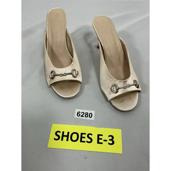 Womans Slipon Slide Sandals Size 7 Beige Cream Open Toe Stiletto - Image 3