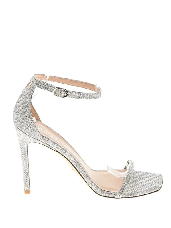 Stuart Weitzman Silver Glitter Ankle Strap Heels Sandals Size 8 NWT $599 - Image 3