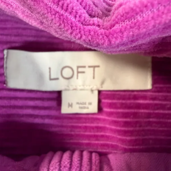 LOFT Magenta Corduroy Button Down Top Womens Medium Peter Pan Collar Puff Shoule - Image 7