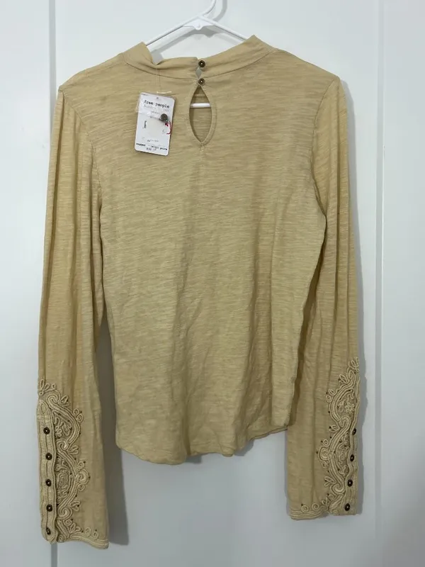 New We the Free Small Beige Embroidered Sleeve Long-Sleeve Top - Image 8
